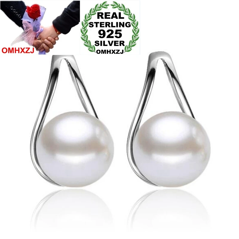 

OMHXZJ Wholesale Temperament Elegant Fashion Creative Woman Bride Wedding Gift Pearl 925 Sterling Silver Stud Earrings YS314