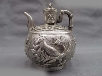 

Tibet white bronze silver phenix Garuda Amitabha buddha teapot flagon wine pot SD 506