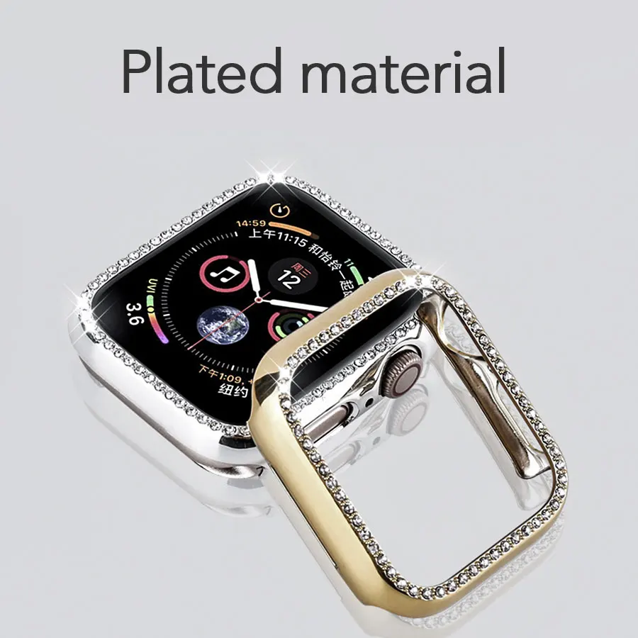 Чехол Защитная крышка для Apple Watch 38 мм 44 мм Алмазный ПК позолоченный корпус часов для наручных часов iWatch серии 4/3/2/1 40 мм 42 мм