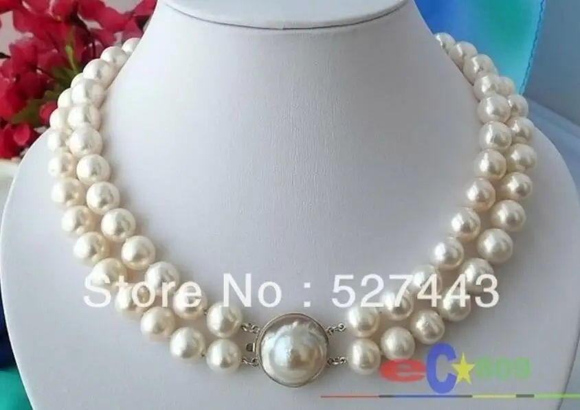 

Wholesale free shipping >>AAA +2ROW 10mm WHITE ROUND fw PEARL NECKLACE MABE