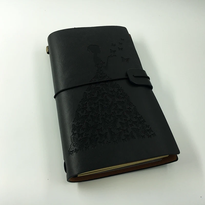 RuiZe, винтажный пустой альбом, кожаный блокнот, Обложка для путешествий, блокнот А6, журнал для путешествий, дневник, креативные канцелярские принадлежности - Цвет: Черный