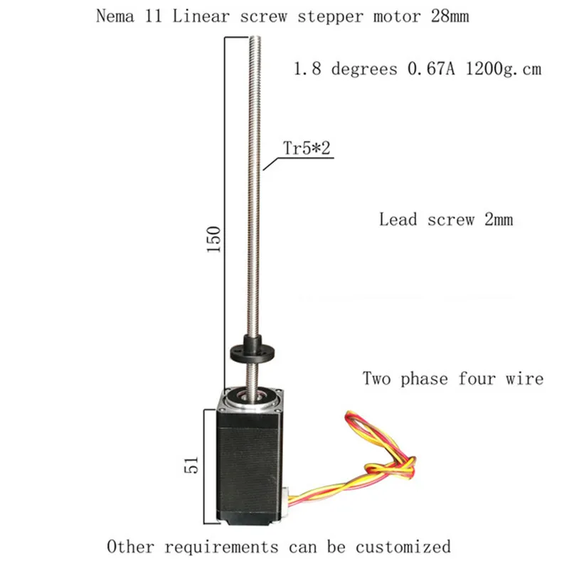 

NEMA 11 linear stepper motor lead screw NEMA11 stepper motor with 150mm long lead screw