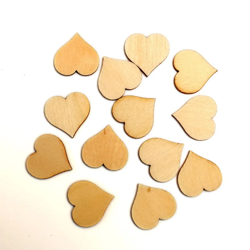

100pcs 20mm Unfinished Heart Wood Slices Embellishments MDF Wooden Cutout Flatback Scrapbooking For Cardmaking Art Wedding Decor