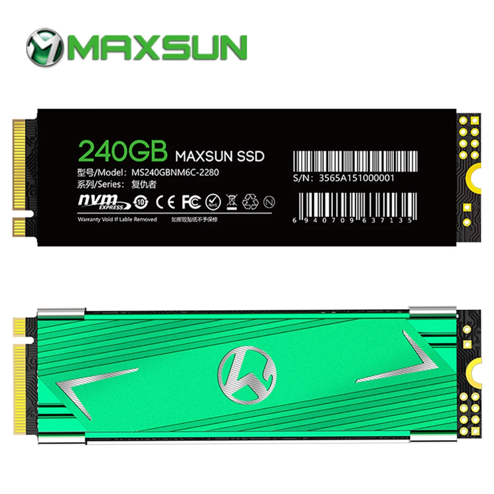 

MAXSUN m2 ssd 240 gb radiator version 3D NAND FLASH m.2 ssd Read Speed 1200MB/s PCIe M.2(NGFF) 2280 Internal Solid State Drives