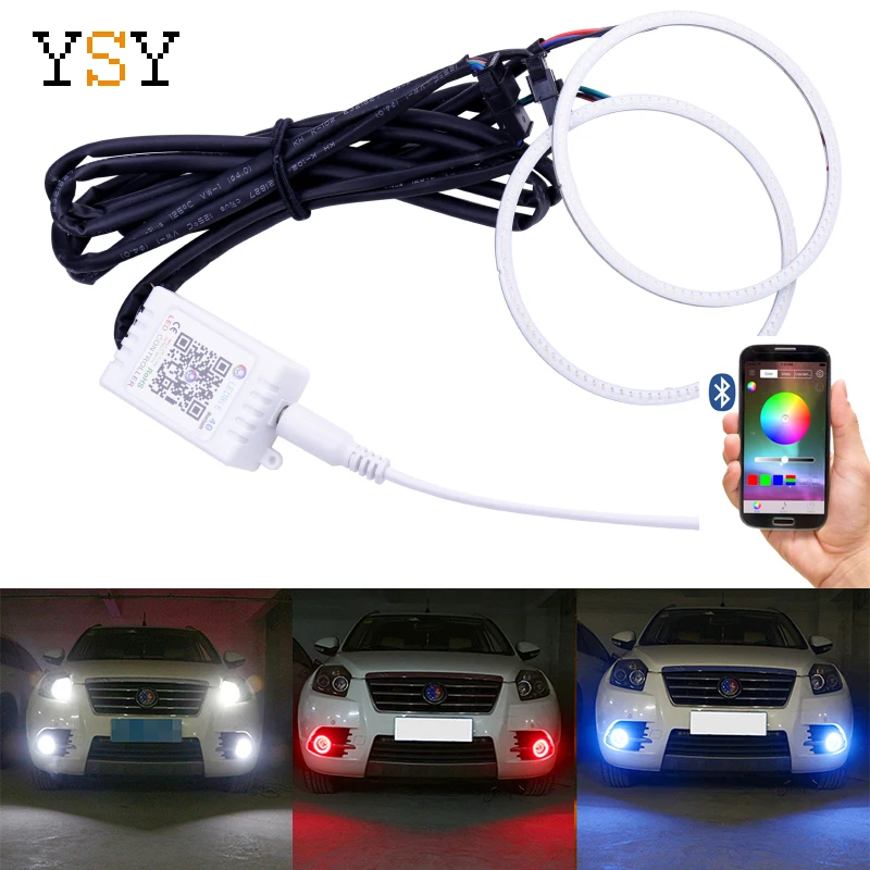 

1pair Car Rings Angel Eyes Mobile APP COB RGB 60mm 70mm 80mm 90mm 100mm 110mm 120mm Halo Rings Headlight DRL With Plastic Cover