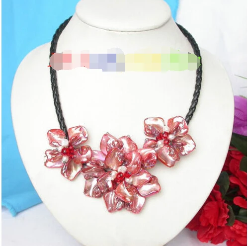 

baroque handcraft pink seashell pearls choker leather necklace j8182 ^^^@^Noble style Natural Fine jewe FREE SHIPPING