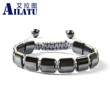 Ailatu осенние мужские ювелирные изделия черный камень Helmatite Квадратные бусины плетение макраме браслет