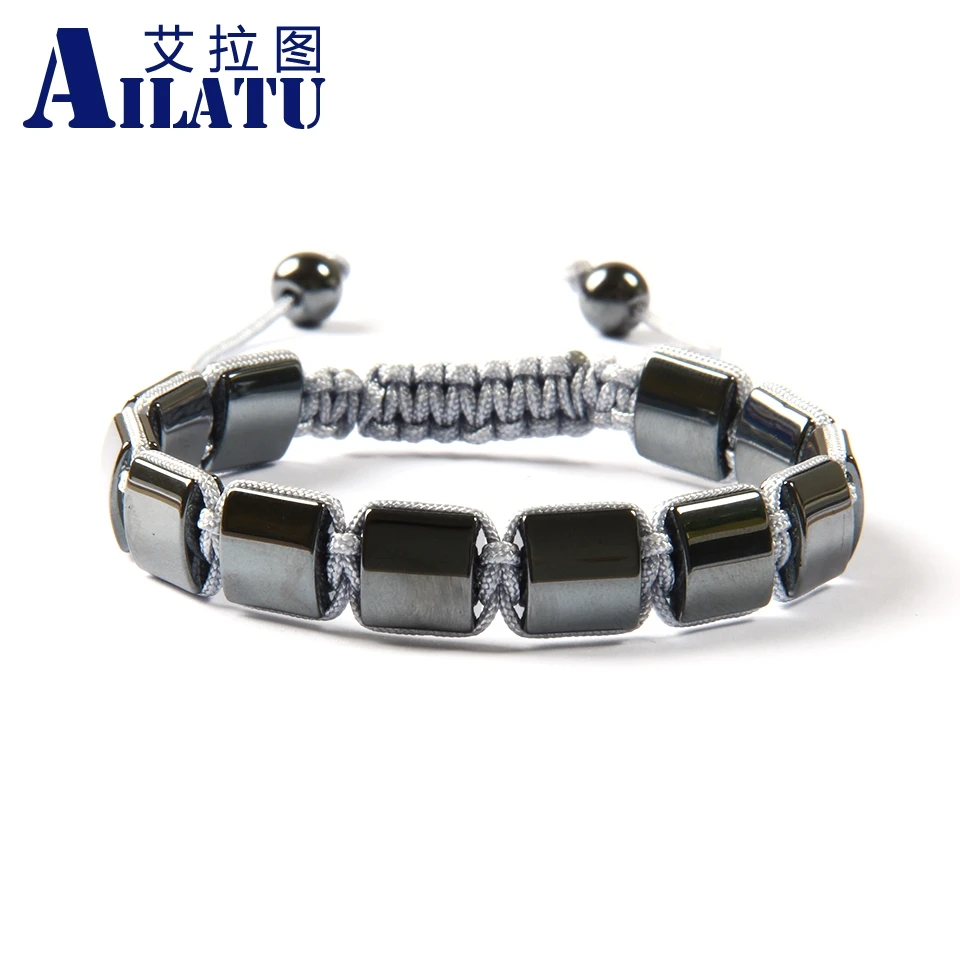 

Ailatu Autumn Men Jewelry Black Helmatite Stone Square Beads Macrame Braiding Bracelet