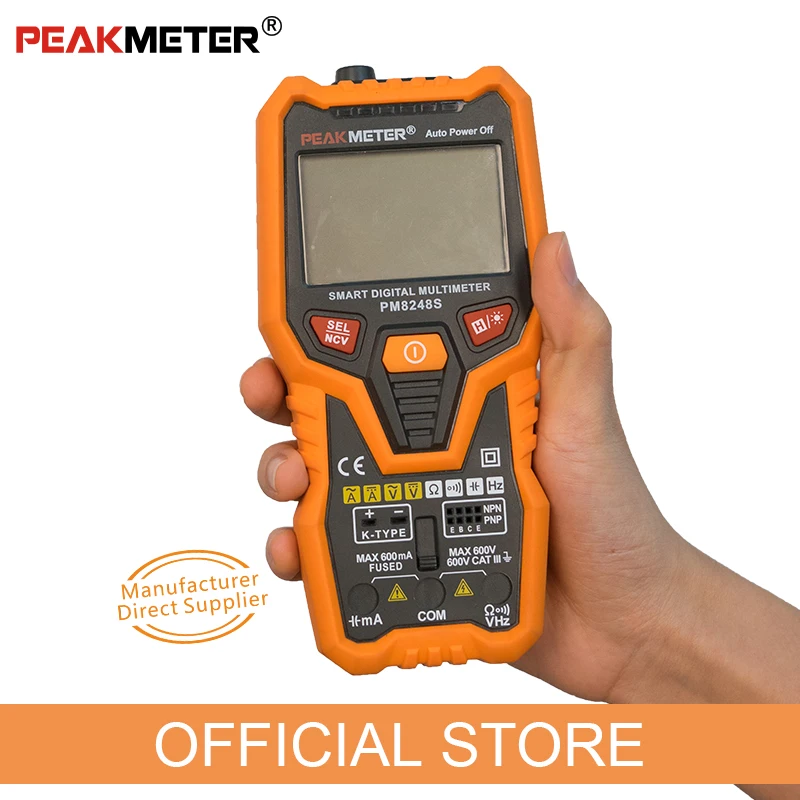 PM8248S Smart AutoRange Professional Digital Multimeter Voltmeter with NCV Frequency Backlight Temperature Transistor test