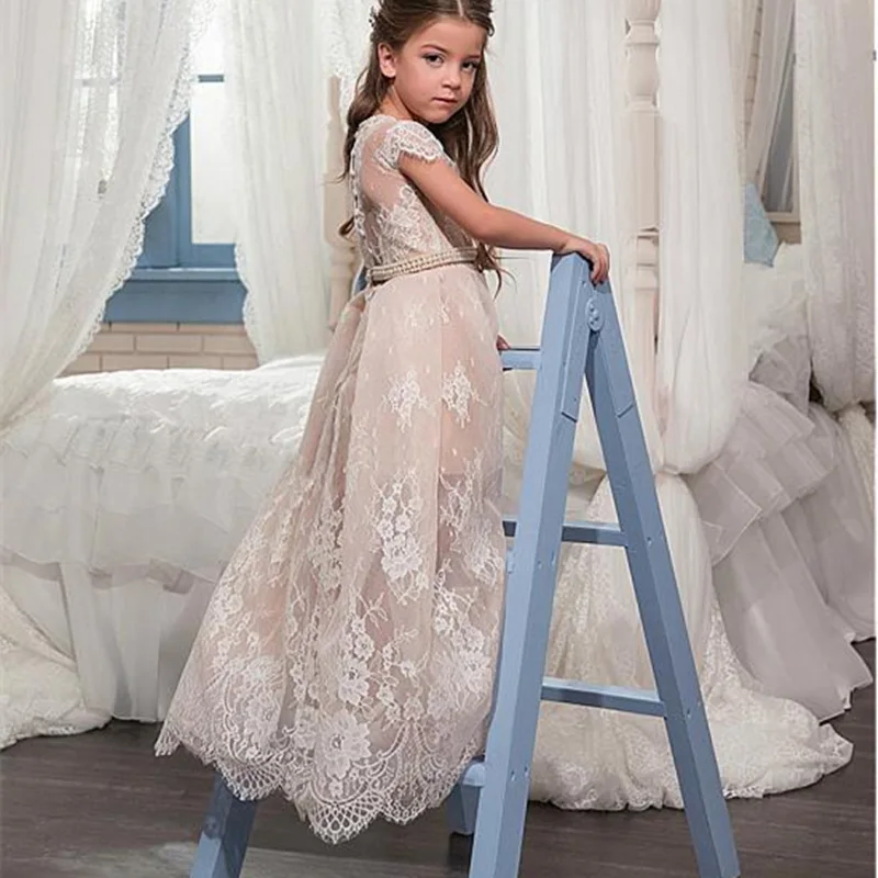 

Princess Flower Girl Dresses Sleeveless Lace Appliques Tulle Kids Pageant For Prom Party First Holy Communion Dresses