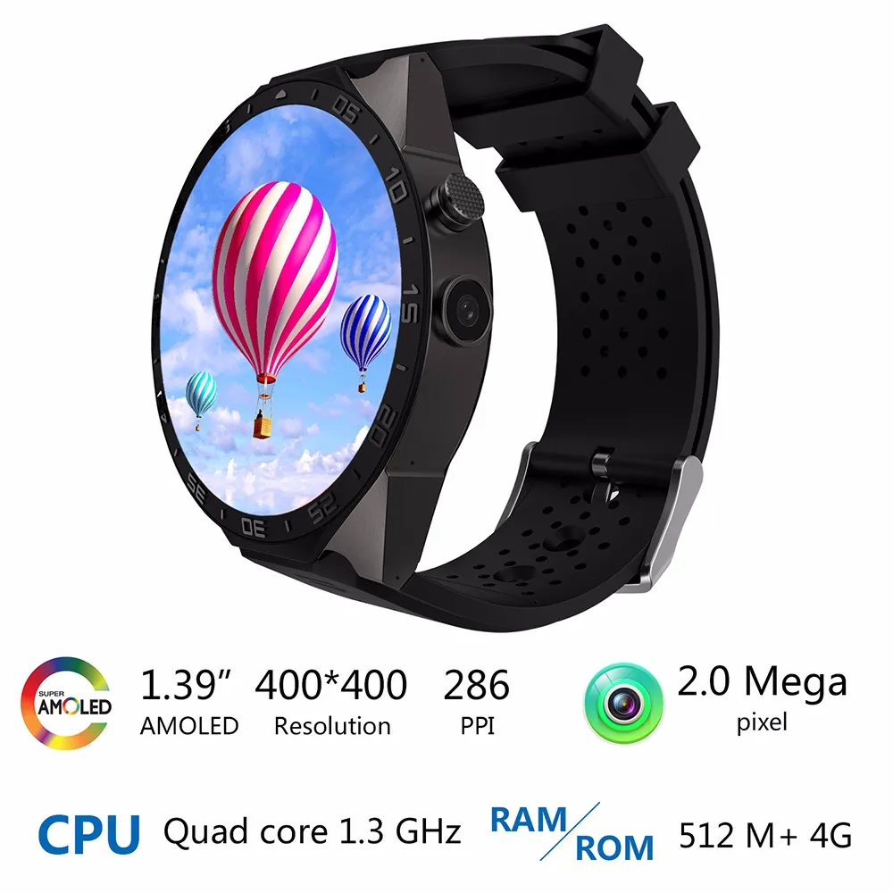  kingwear KW88 Bluetooth GPS Wrist phone Android 5.1 OS MTK6580 quad core Processor Heart Rate Wireless Smart Watch for iphone 