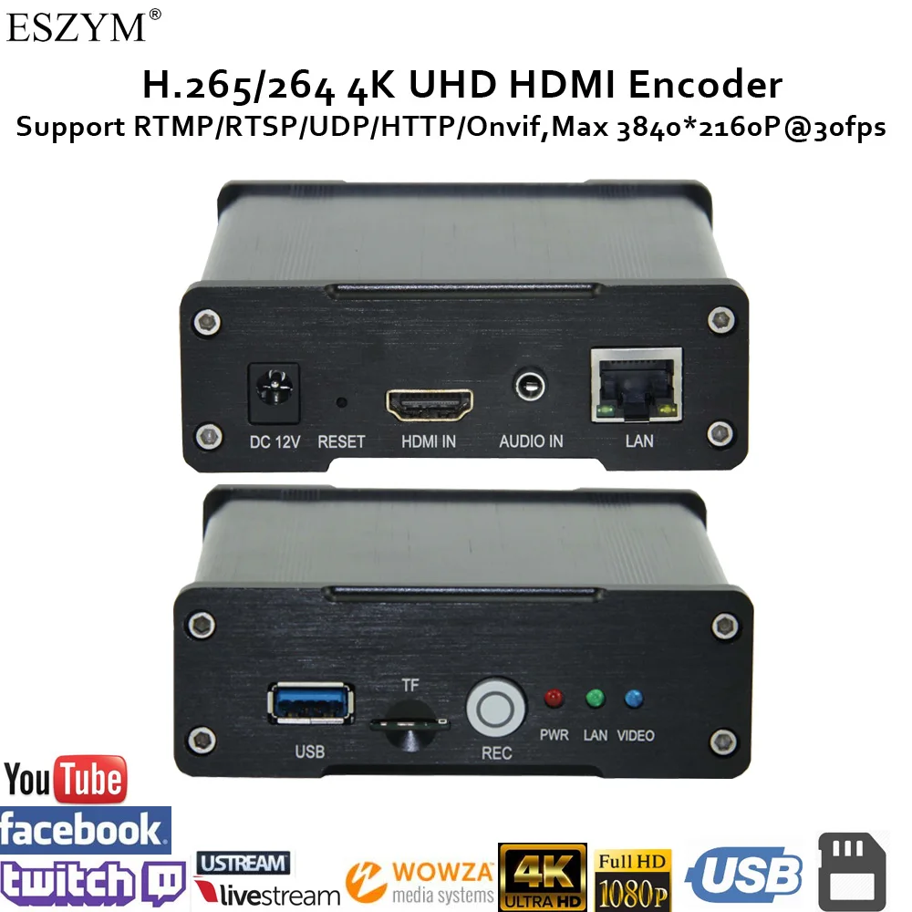 ESZYM H.265/264 4K Ultra HD HDMI кодировщик поддержка HTTP/RTSP/RTMP для прямой трансляции, макс до 3840* 2160P@ 30fps