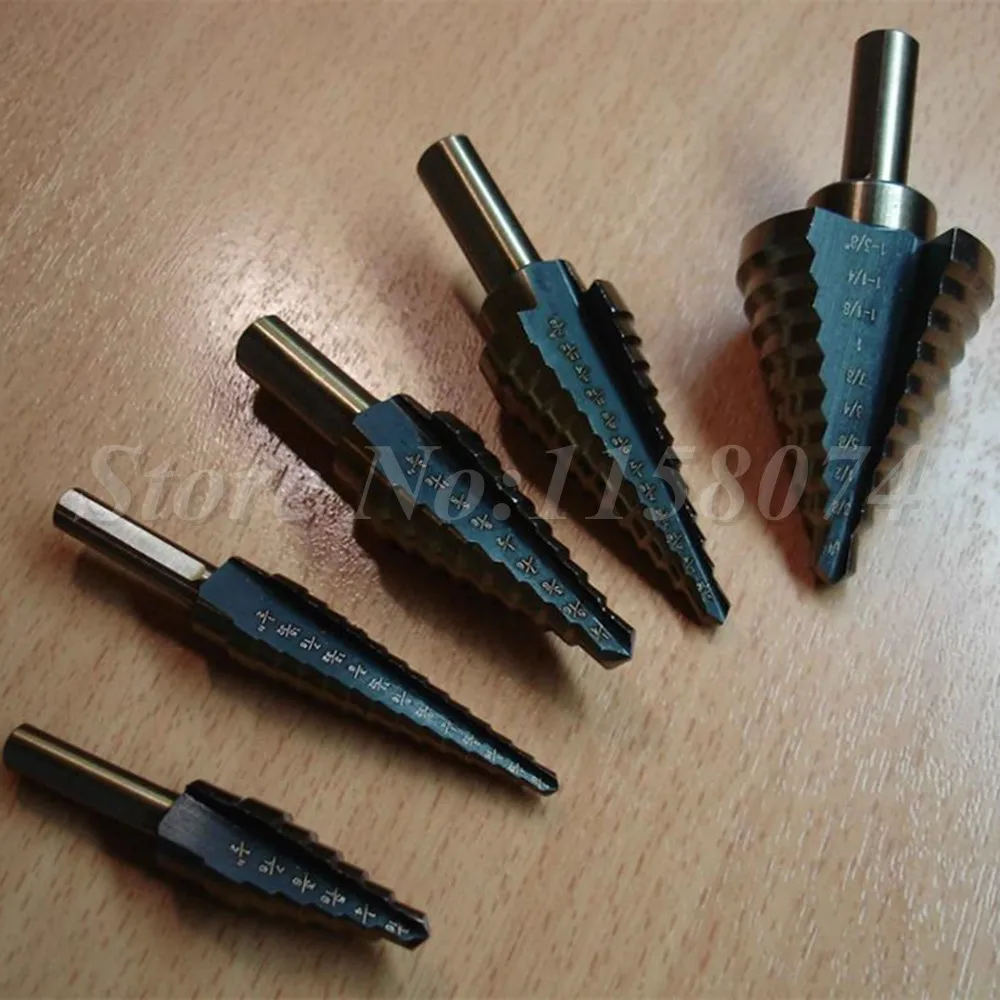 Metal 5Pcs Step Drill Bit Set HSS Cobalt Multiple Hole 50 Sizes w Case Durable