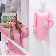 Kpop Черный Розовый Лиза такие же розовые Свободные толстовки для женщин Корейский kawaii Круглый вырез пуловер с длинным разрезом свитшоты Одежда для девочек
