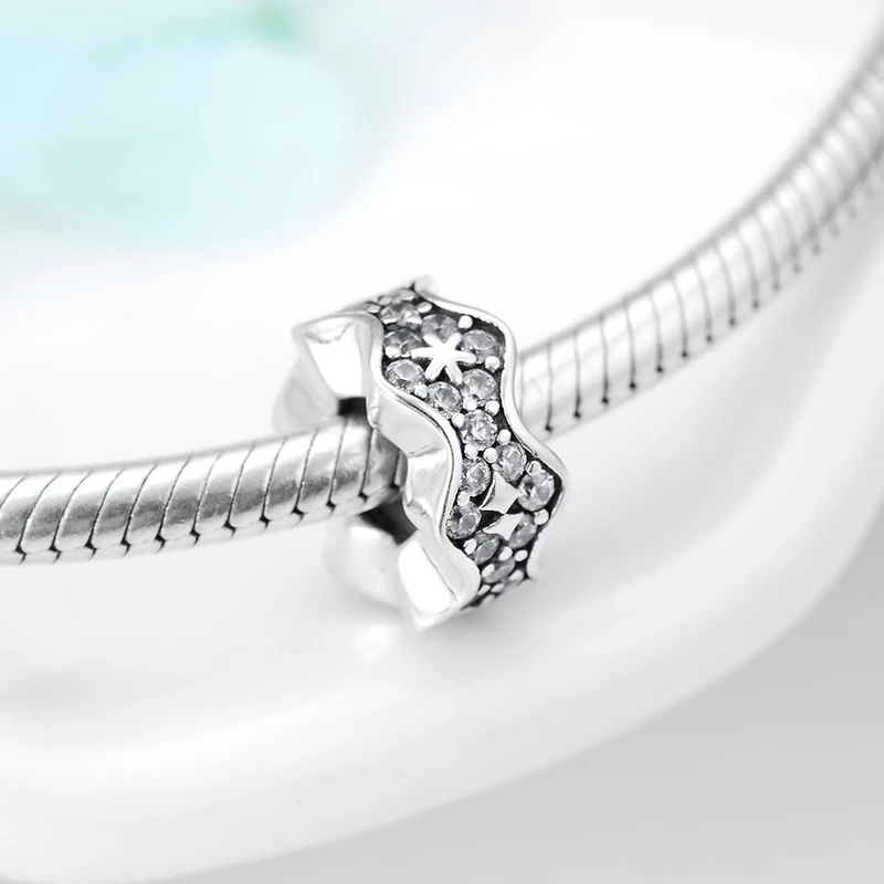 Очаровательные снежинки на Рождество пробки Бусины CZ 925 пробы серебро подходят Pandora Шарм браслет ювелирных изделий