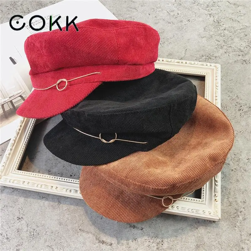 

COKK Corduroy Beret Female Flat Flat Cap Hats For Women Newsboy Cap British Style Beret Boina Feminina Gorras Spring Autumn Bone