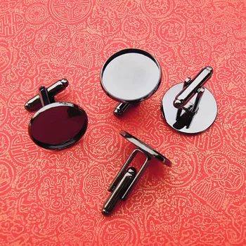 

10mm Men's Cufflinks Cameo Cabochons Base Round Bezel Tray Pad French Cuff Links DIY Settings Findings Gunmetal Black Blank Bulk