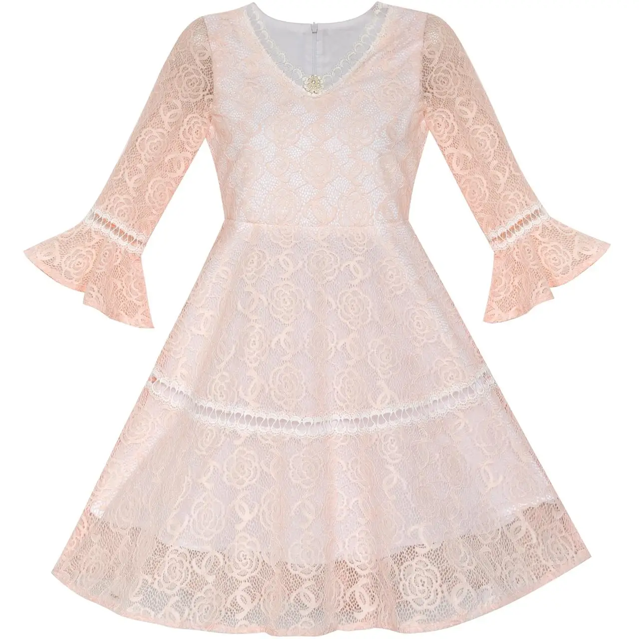 Sunny Fashion платья для девочек платье Цветок Девушка Платье Кружево Румянец Розовый