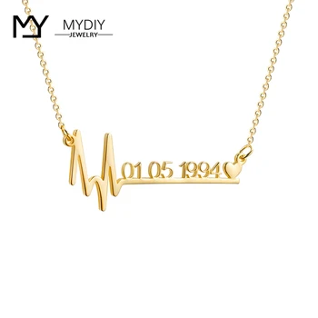 

Customized Heartbeat Name Or Date Necklace Cursive 925 Sterling Silver Nameplate Necklace Handmade Gift for Women Choker