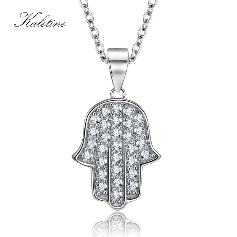

Genuine 925 Sterling Silver New Arrival High Grade Bling CZ Good Luck Protect Fatima Hand of Hamsa Pendant Necklace KLTP009