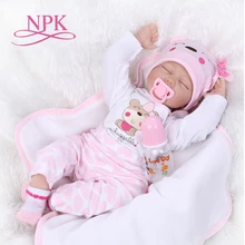 Npk boneca realista reborn, bebê de 16 ''40cm em vinil e silicone com toque macio, brinquedo para presente infantil aniversário e natal