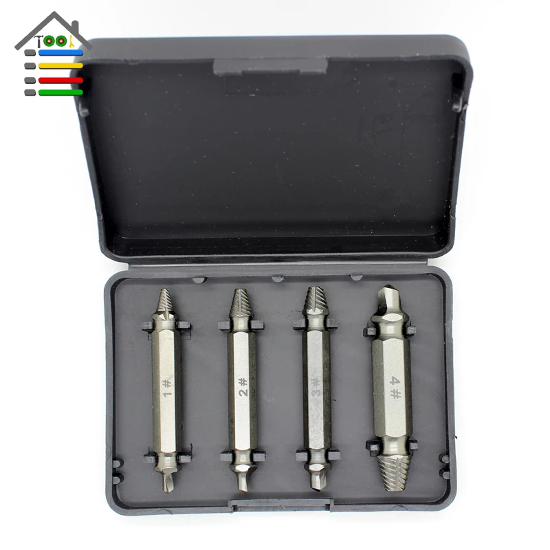 4pcs Carpenters Screw&Bolt Extractor Guide Drill Removal Broken Bolts Easy Out Double Side Bolt