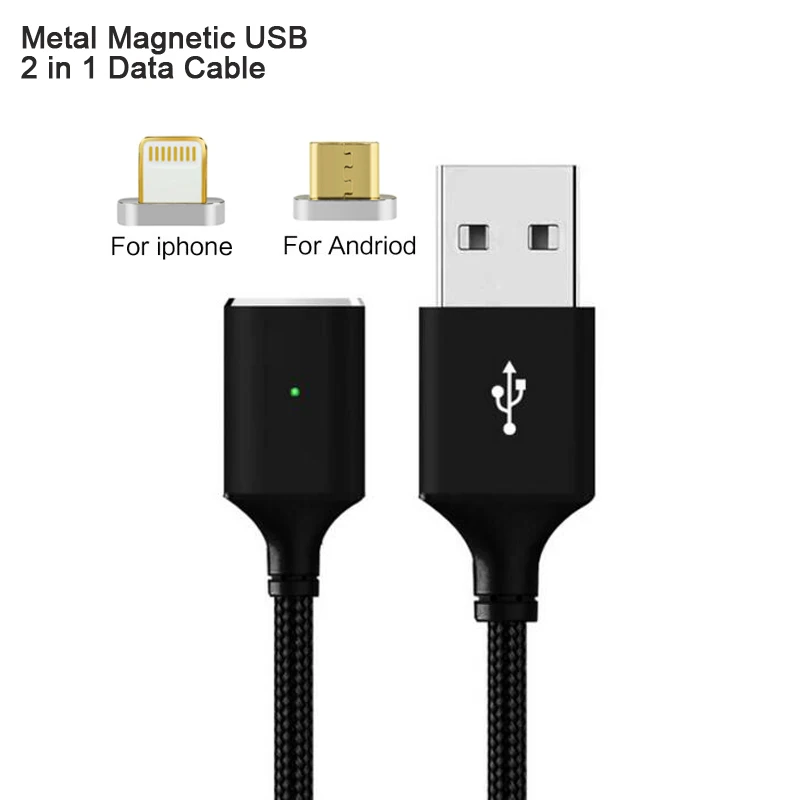 

2 in 1 Magnetic Lightning USB Cord Magnet Fast Charger Cable for iPhone 6 7 iPad Air 2 shuffle 4 OPPO R9 R9S R11 Android Phone