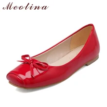 Meotina/Женская обувь балетки на плоской подошве, женские балетки на плоской подошве с квадратным носком и бантиком, водонепроницаемые Мокасины Лоферы Большие размеры 33-46, zapatos mujer