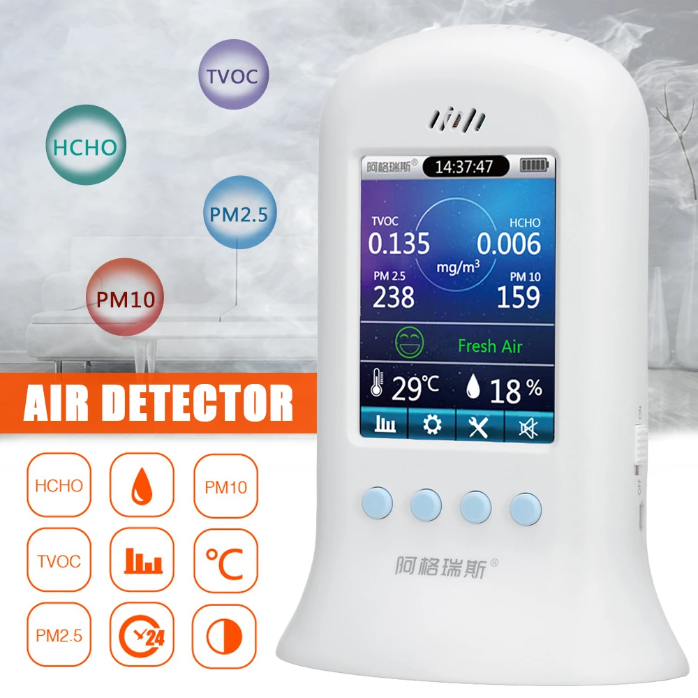 

Multi-function Indoor Air Quality Meter Outdoor Detector Accurate Formaldehyde(HCHO) TVOC Logger Monitoring PM2.5/PM10 Detector