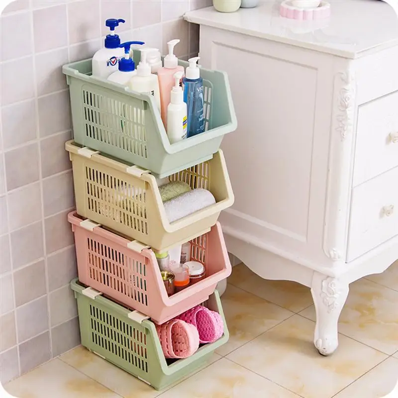

1 Pc Storage Basket Stackable Plastic Storage Shelf Collecting Basket for Home Kitchen
