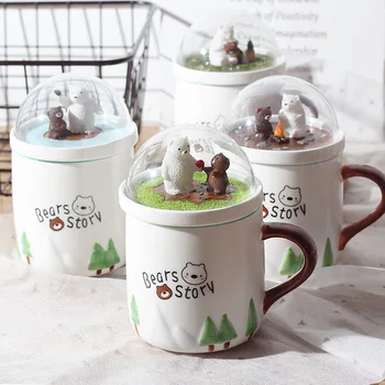 

HOT SALE Cartoon Story Bear Pottery Cup Creative Mark With Milk Mug Breakfast Drink Coffee Special Gift Office Drinking Water