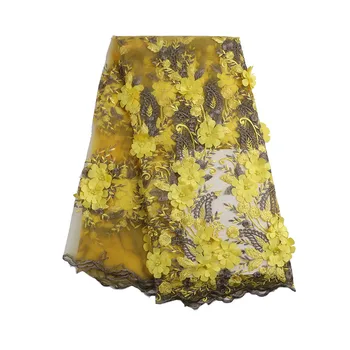 

Yellow Beaded Lace Fabric, Nigerian Lace Fabrics For Wedding 2018, Tulle Lace Fabric Materials H105-1