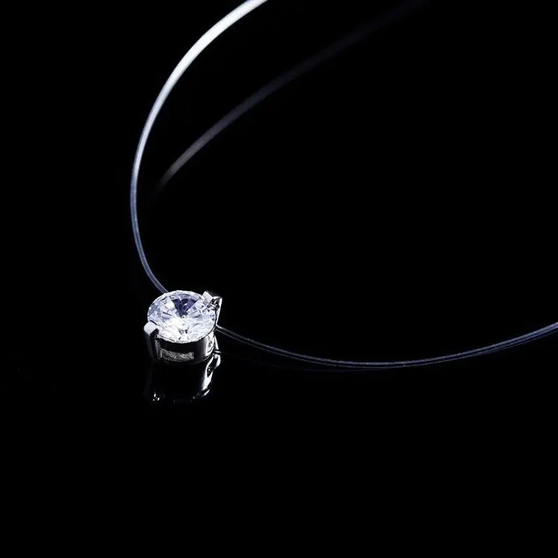 KLEEDER прозрачное хрустальное ожерелье с рыболовной леской, серебряная невидимая цепочка, ожерелье для женщин, стразы, колье, колье, ювелирное изделие