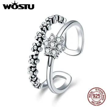 

WOSTU Real 925 Sterling Silver Dazzling Stackable Flower Open Finger Rings For Women Party Engagement Silver Ring Jewelry CQR428