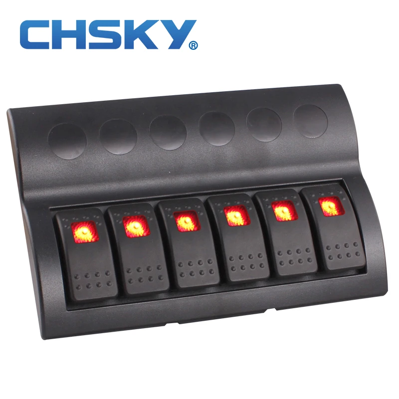 CHSKY 6 Gang 12v 24v Red Led Car Marine Boat Rocker Switch Panel