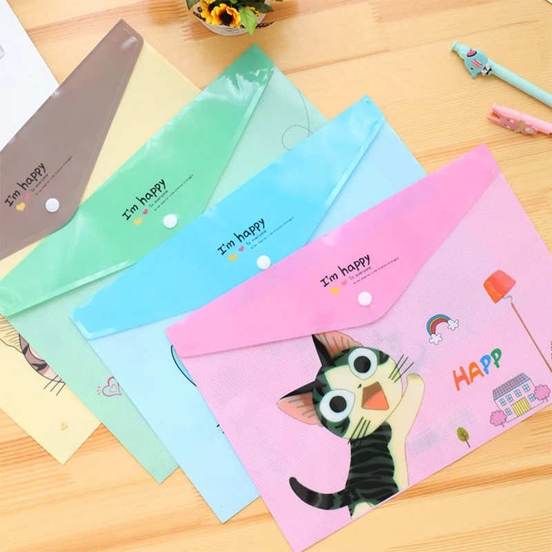 

1 PC Cute Cheese Cat PVC A4 File Folder Document Filing Bag Stationery Bag School Office Supplies Random Design