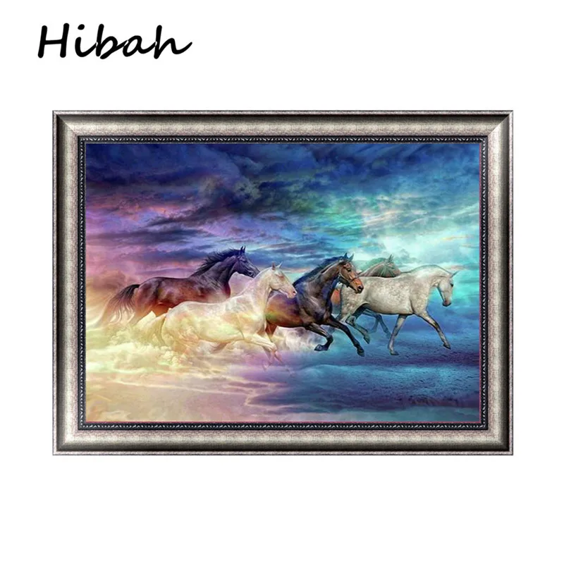 

5D Diy Round Diamond Painting Cloud Horse Diamond Resin Drill Embroidered Cross stitch Mosaic Sticky painting 40*30cm