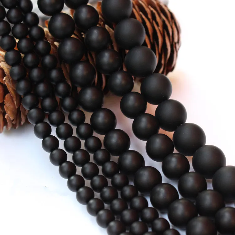 

Natural Stone Beads 4-14mm Round Matte Wholesale Black Beads Dull Polish Onyx Carnelian Black Stone Beads for jewelry making