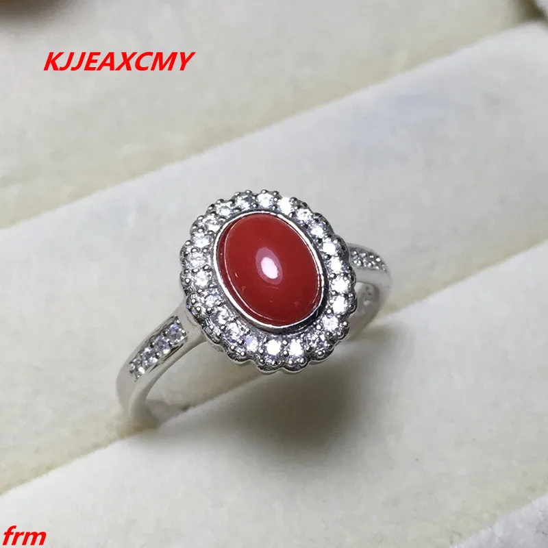 Kjjeaxcmy Fine Jewelry 925 Серебро инкрустированные натуральный красный коралл женский кольцо в прямом эфире рот