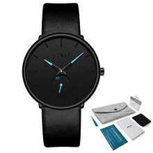 CIVO Fashion Top Brand Luxury Watch Men Ultra Thin Genuine Leather Waterproof Quartz Mens Watches Sport