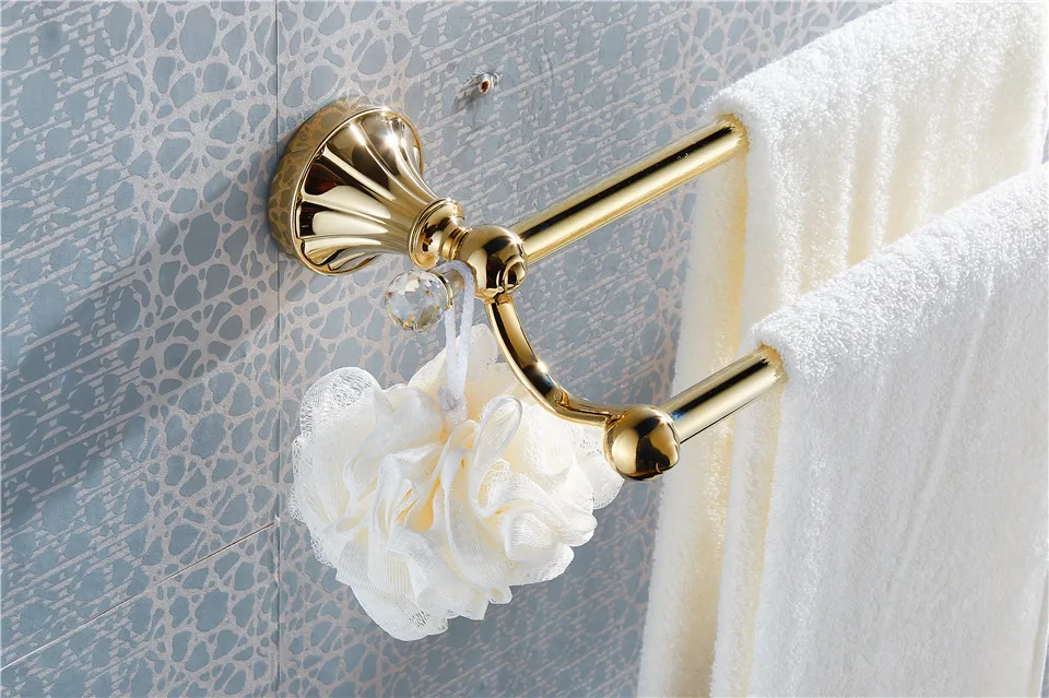 XOXO Труба Форма латунь + кристалл двойная вешалка для полотенец золотой цвет вешалка для полотенец Аксессуары для ванной комнаты-держатель