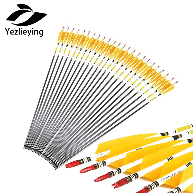 Блочный/длинный лук 12 шт. красный углерод стрелки турецкий перья позвоночника 300 заменены стрелы Охота стрельба из лука