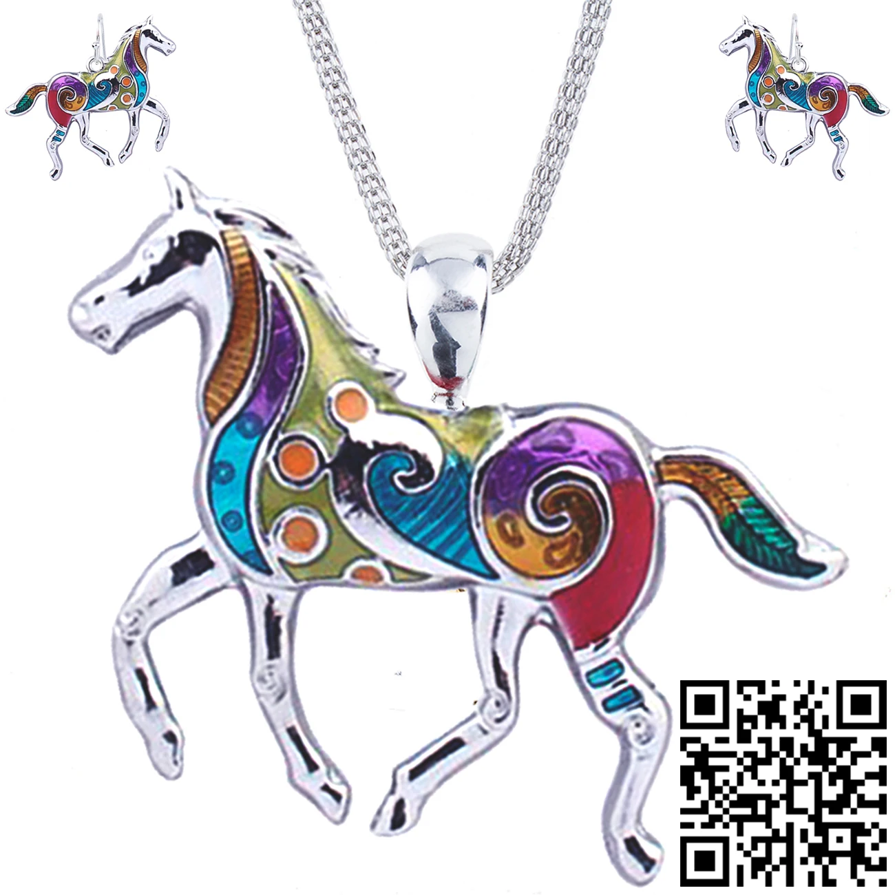 

1set Horse Necklaces Earrings Set Alloy Unique Horse Design Gift Animal Pendant Jewelry Sets Rainbow Charm Accessories