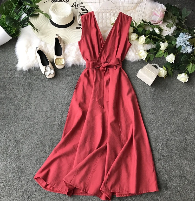 

New Dresses Women Summer 2019 Deep V-neck Butterfly Tie Sashes Slim Waist Blackless Holidays Casual Pocket Vestidos