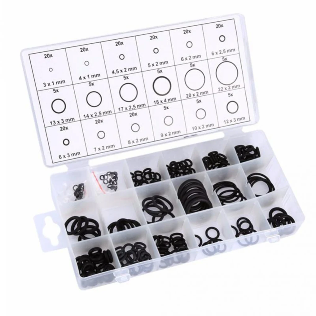 

225Pcs Rubber O-Ring Washer Automotive Air Conditioner Gasket Rubber Flat Sealing O Ring Assortment Kit