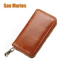 Сумки San maries Натуральная масло воск коровья кожа для мужчин и женщин Автомобильный ключ сумка многофункциональный бумажник чехол для ключей модная молния ключница Держатели