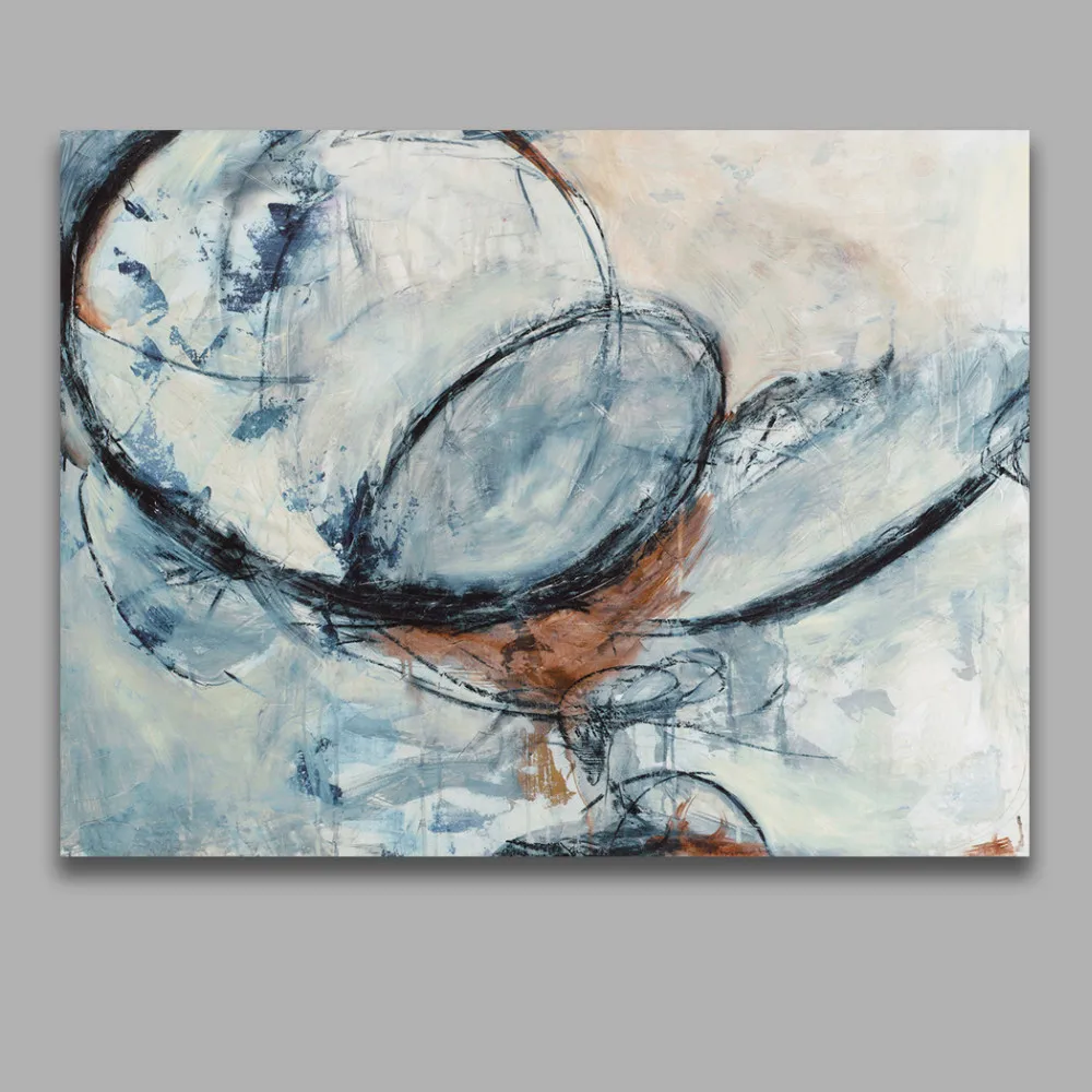 

Modern Wall Art oil Painting on Canvas Free Shipping Abstract Blue Color Circles Design Oil Painting for Home Decor no frame