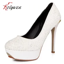 Frühling 2017 Mode Frauen Pumpt Glitter runde Kappe 12 cm starker absatz plattformen Damen Schuhe partei und hochzeit pumpen weibliche