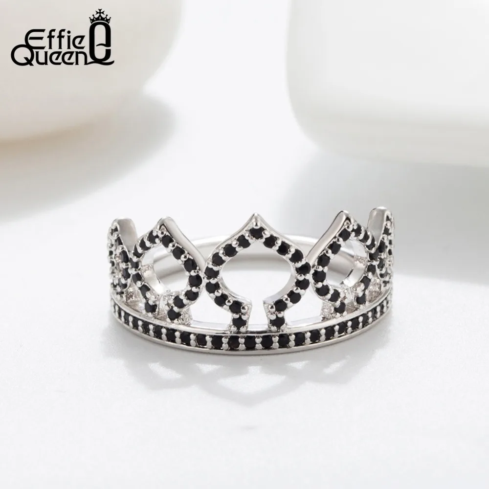 

Effie Queen Unique Black Zircon Poker Spade Ring Playing Card Design with 5 Hearts Women Cocktail Rings Jewelry for Party DR196