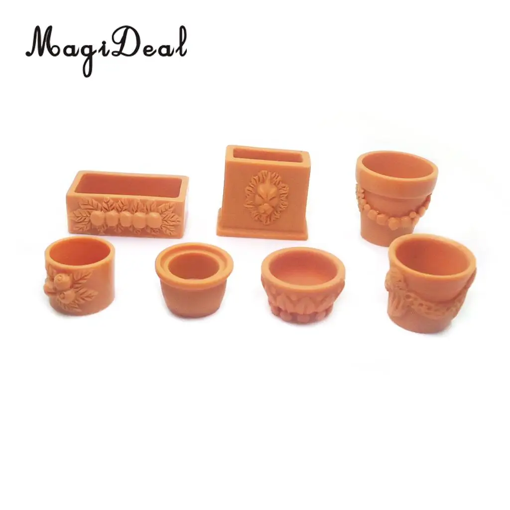 Set of 7 Pieces Miniature Flower Pot for 1/12 Scale Dollhouse Fairy Garden Yard Home Decor Accessories